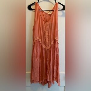 Coral Bohemian Sleeveless Dress with Lace Details